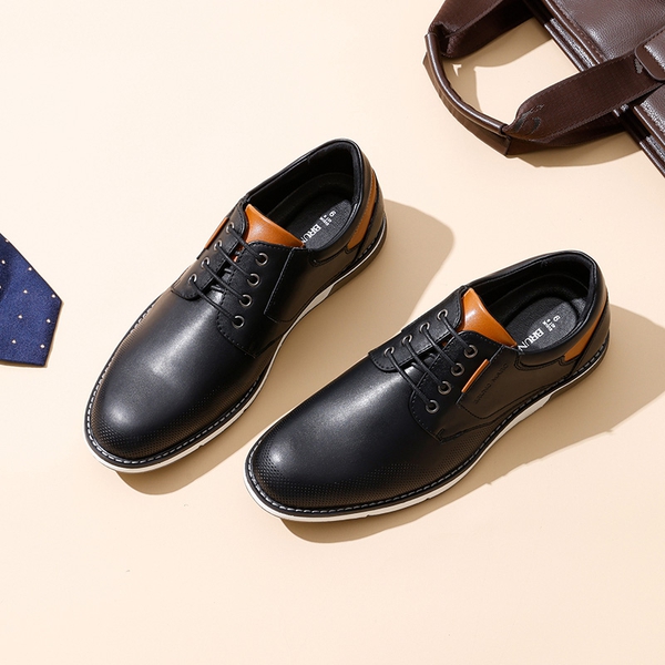 Men's Wide Width PU Leather Oxford Sneakers - BLACK - 8